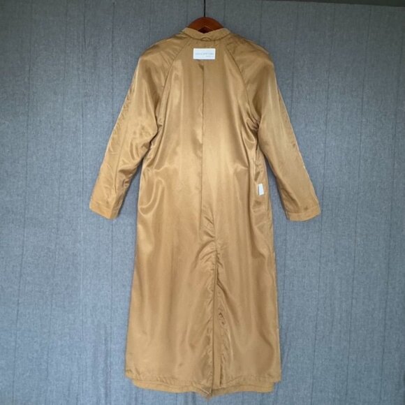 90s Vintage Jones New York Tan Rayon Lined Belted Maxi Trench Coat Size Large - Picture 11 of 17